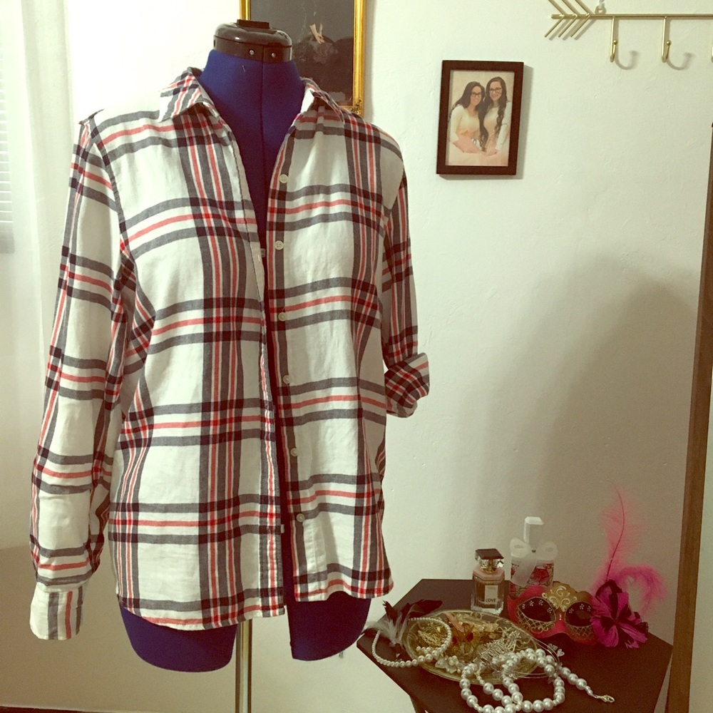 Red white and blue flannel shirt